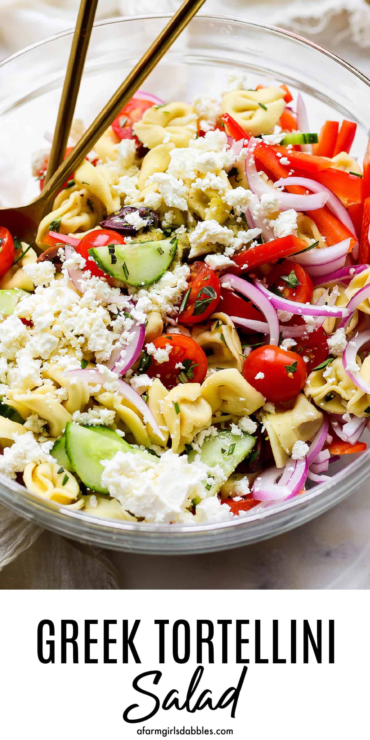 Pinterest image for Greek tortellini salad