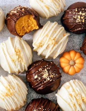 A top down shot pumpkin pie truffles.