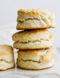 A stack of three cream biscuits.