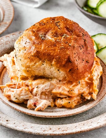 a buffalo chicken slider sandwich on a plate