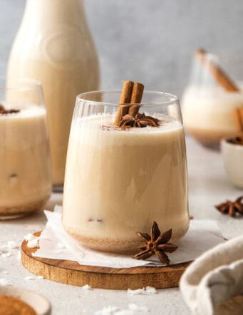 a glass of Puerto Rican coquito cocktail