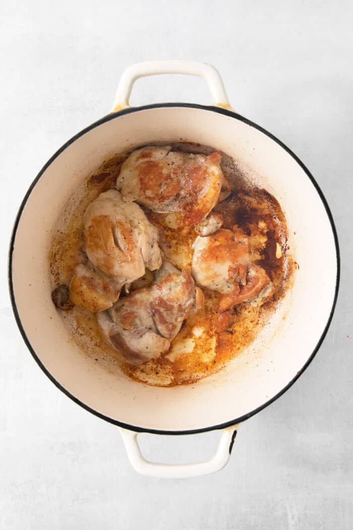 Cheesy tortellini pockets are the stars of this Lemon Chicken Tortellini Soup that also features a lemony broth packed with shredded chicken. Chicken thighs cook in a pot for soup.