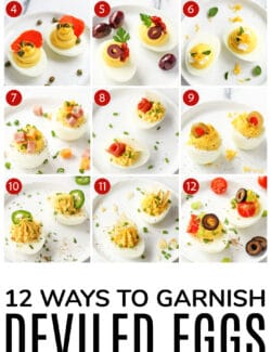 Pinterest image for 12 Ways to Garnish Deviled Eggs