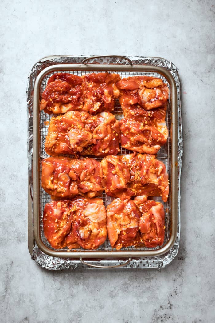 The chicken is shown on a platter.