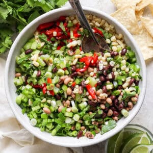 The cowboy caviar is served in a bowl.