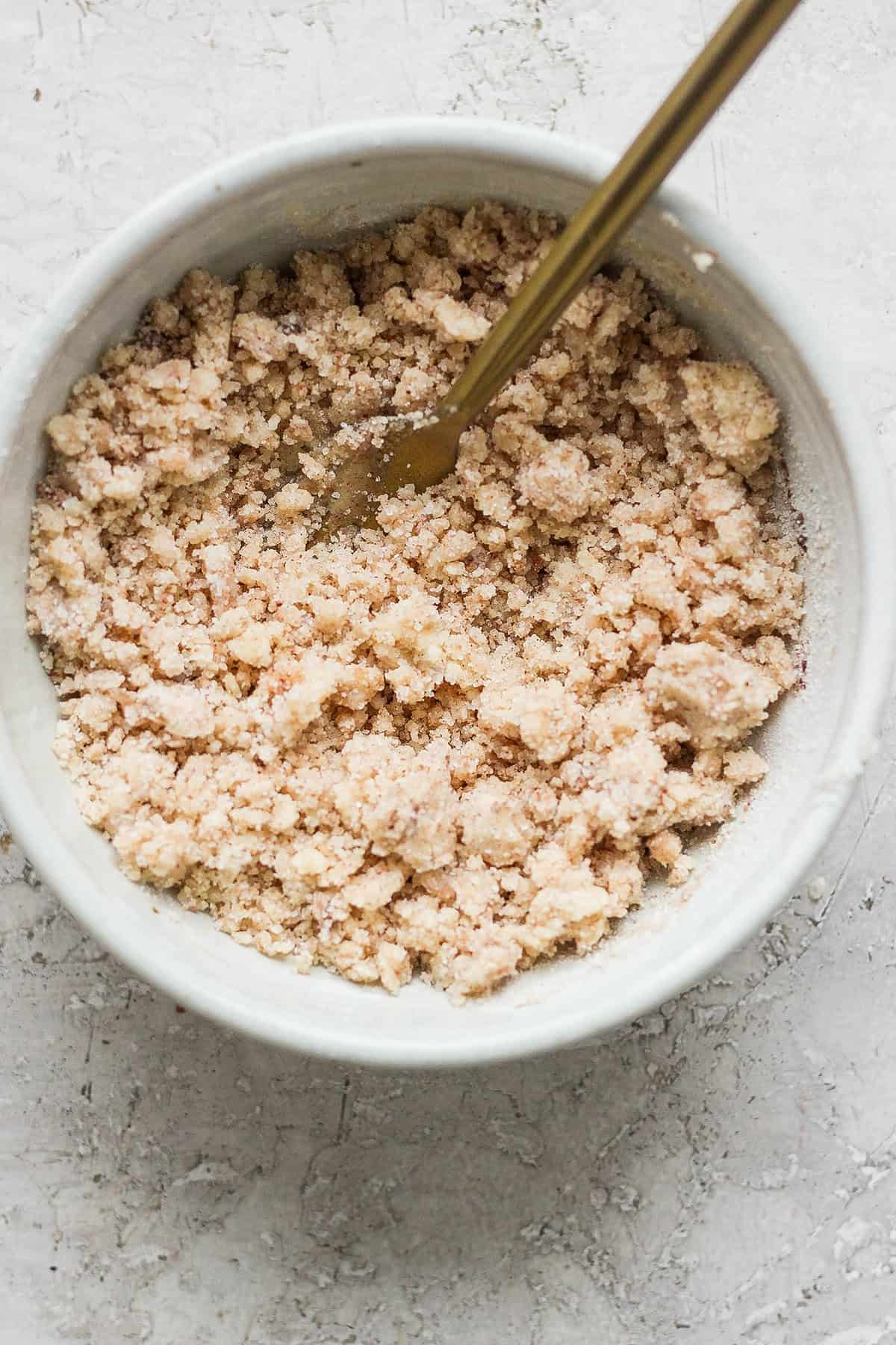 crumb topping in a white bowl
