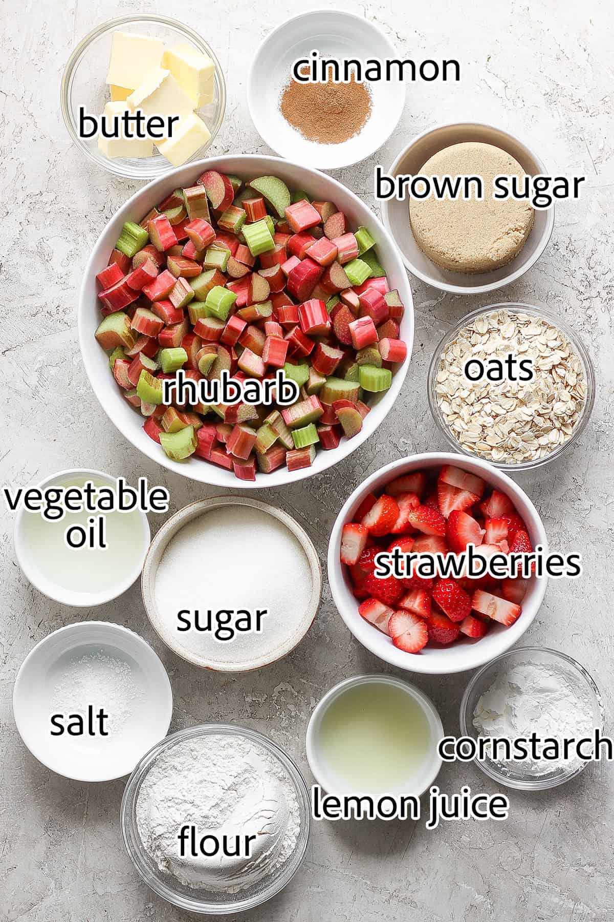 ingredients to make strawberry rhubarb crisp