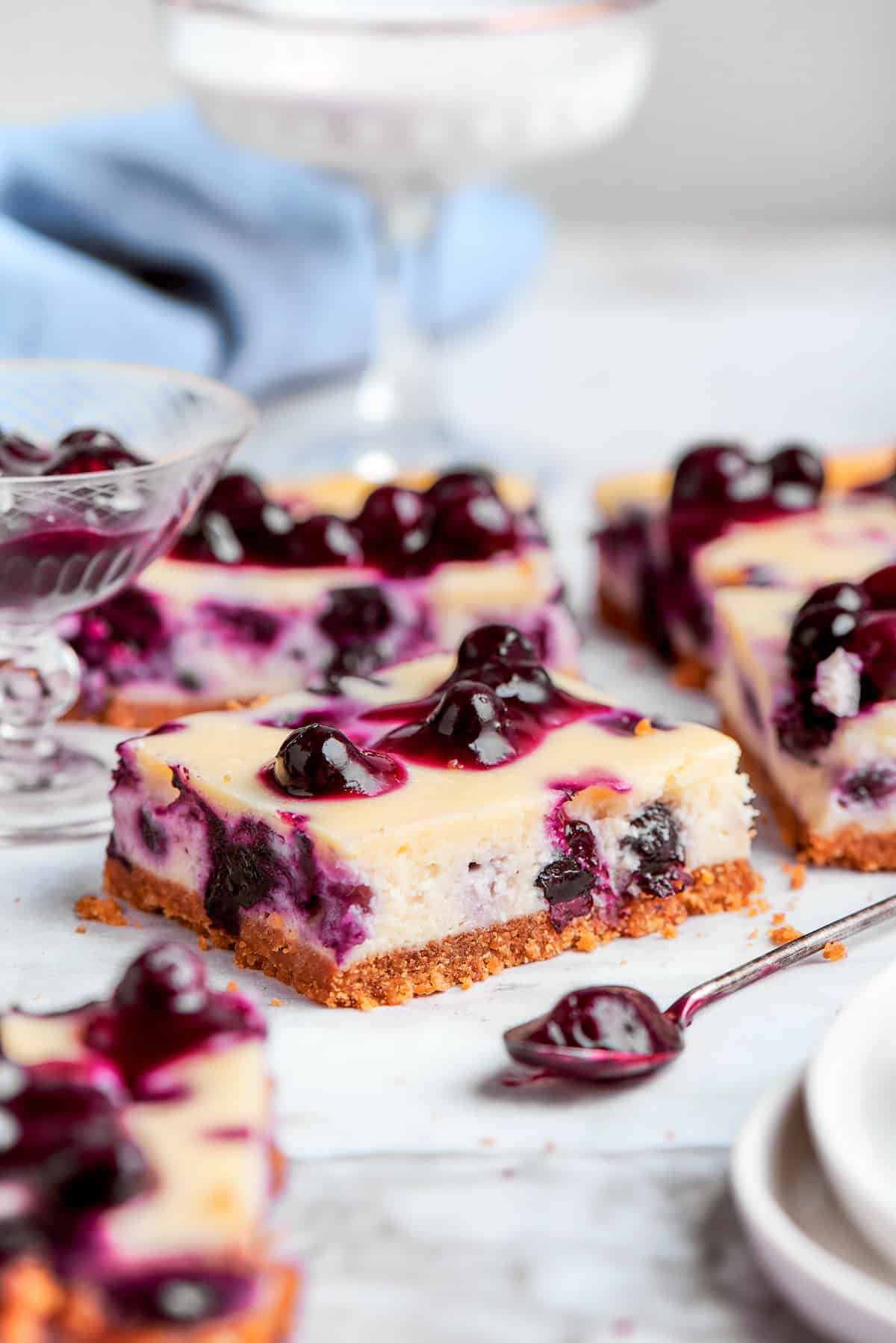 side photo of blueberry cheesecake bars