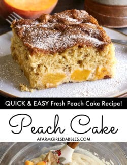 Pinterest image for peach cake recipe