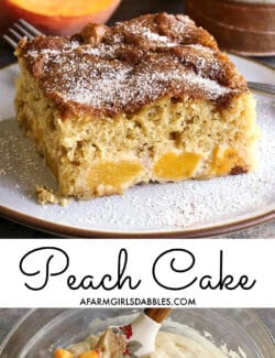 Pinterest image for peach cake recipe