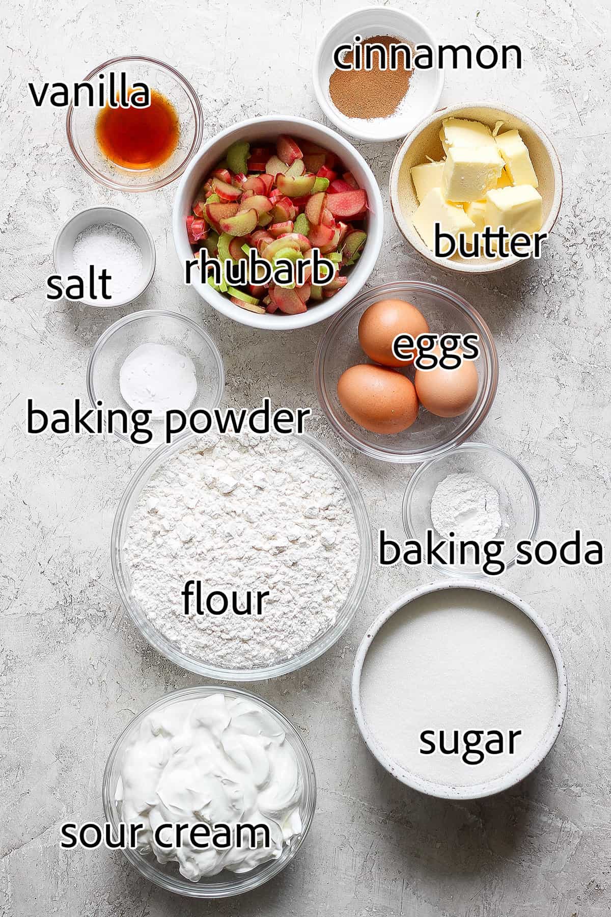 ingredients needed to make sour cream rhubarb coffee cake