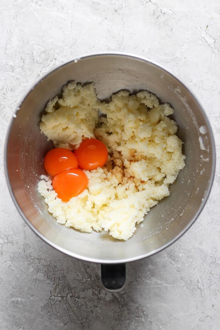 creamed butter and sugar, with 3 egg yolks in a metal mixing bowl