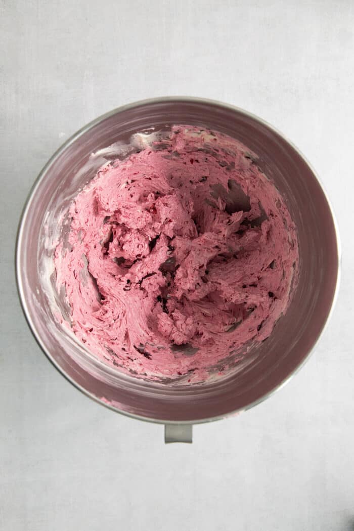 This Blueberry Butter is lightly sweet and luxuriously fluffy, with an easy homemade fresh blueberry sauce as its base. The combined blueberry butter in the bowl.
