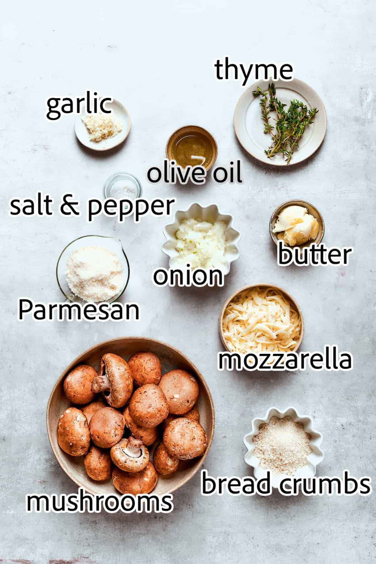 These easy Cheesy Stuffed Mushrooms are an irresistible appetizer or side dish, with lots of melty cheese and garlicky breadcrumbs. Yum! ingredients to make cheese stuffed mushrooms