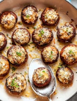 Pinterest image for cheese stuffed mushrooms recipe
