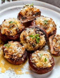 Pinterest image for cheese stuffed mushrooms recipe