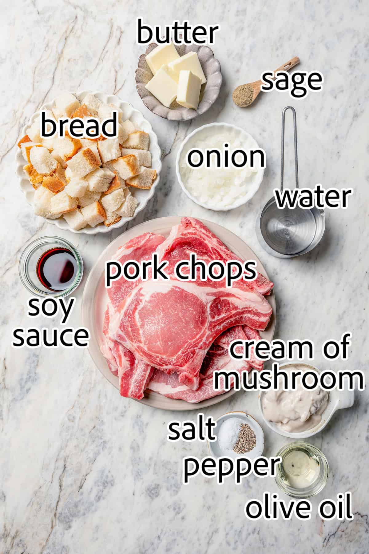 ingredients needed to make baked pork chops and stuffing