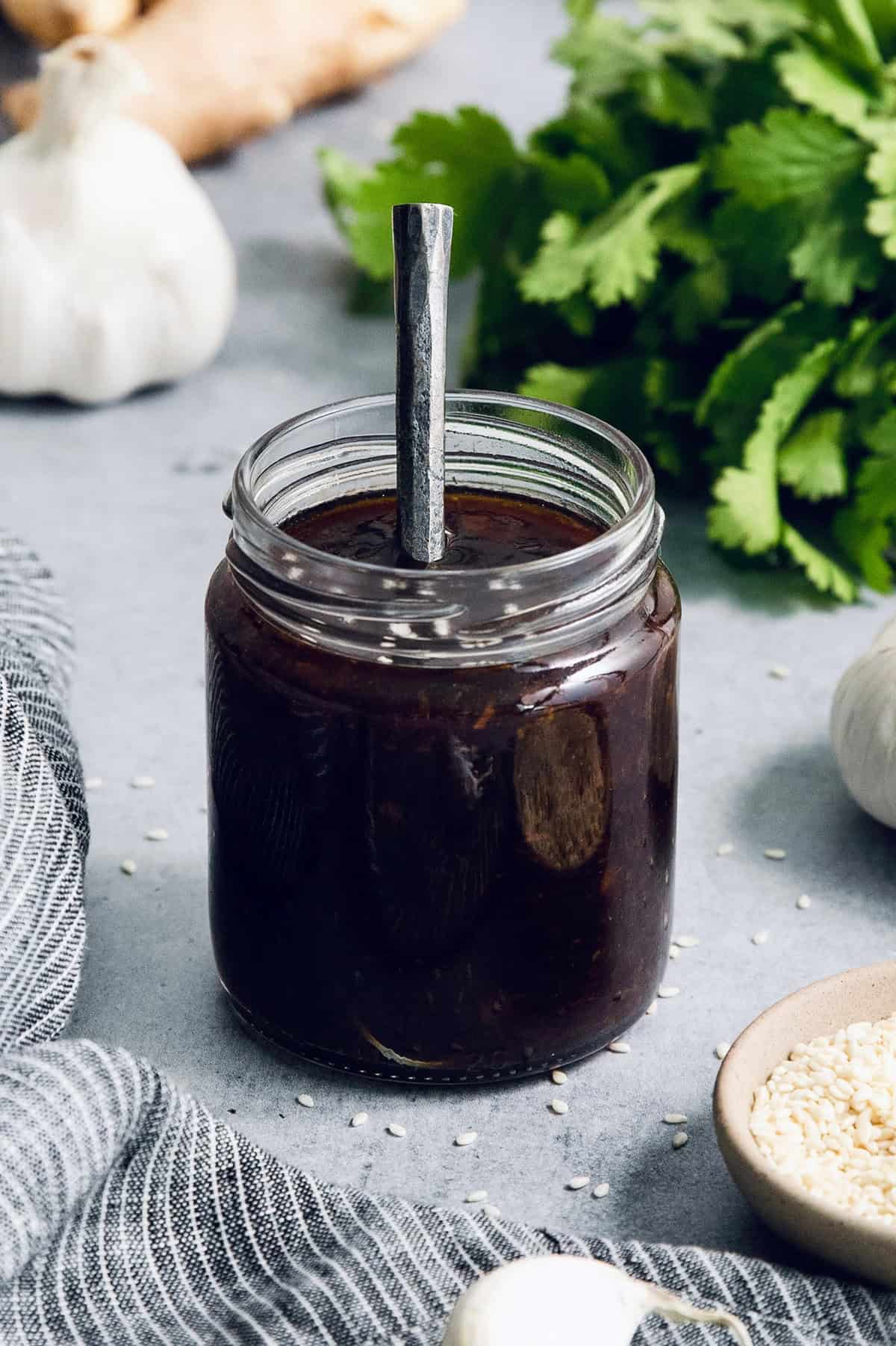 Jar of homemade teriyaki sauce