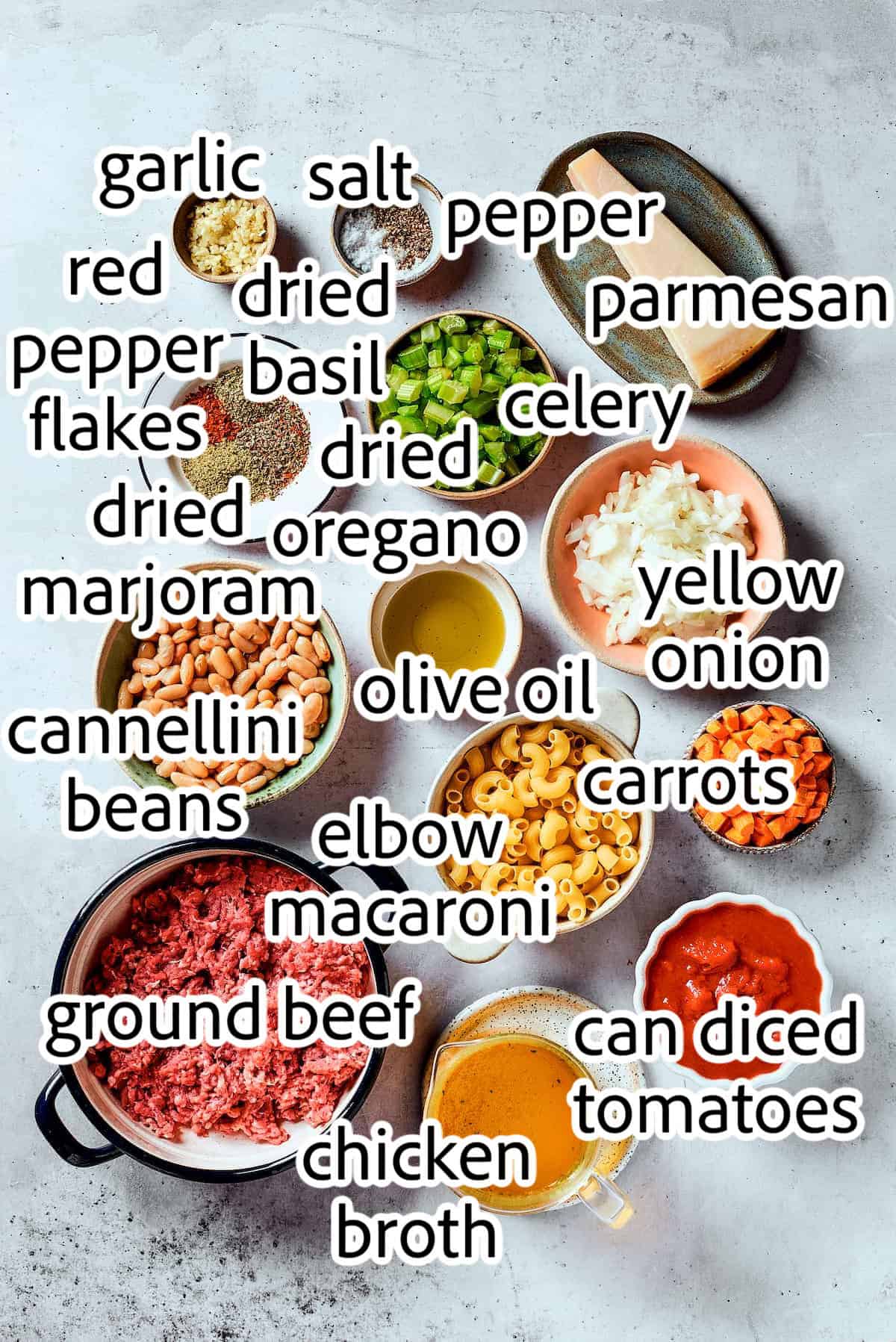 Easy, Italian-inspired Pasta Fazool is a wonderful soup that pairs creamy white beans with ground meat and pasta in a tomato-based broth. ingredients needed for pasta fazool