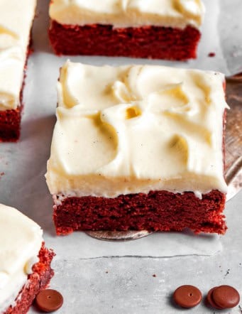red velvet brownies with cream cheese frosting