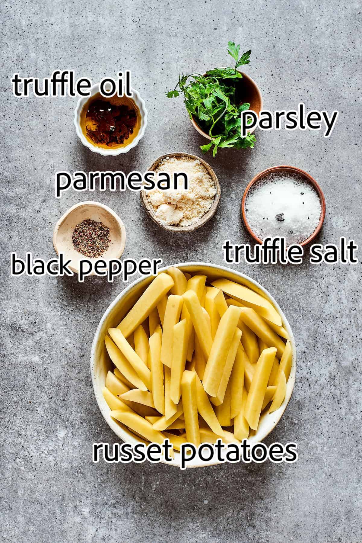 Crispy and flavorful, Truffle Fries may become your new favorite fry! They're touched with truffle salt and a dusting of parmesan cheese. ingredients needed for truffle fries