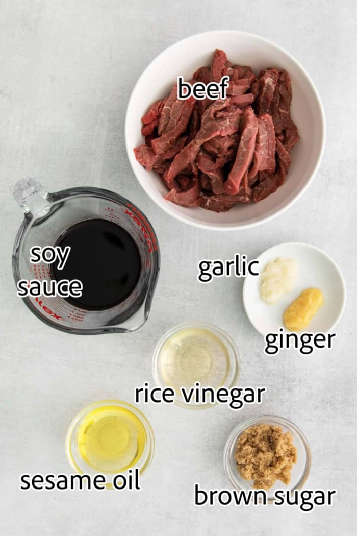 These Beef Bulgogi Rice Bowls are an easy copycat of your favorite Korean BBQ! Flavorful beef bulgogi is served with crisp bok choy and rice. ingredients for beef bulgogi rice bowls