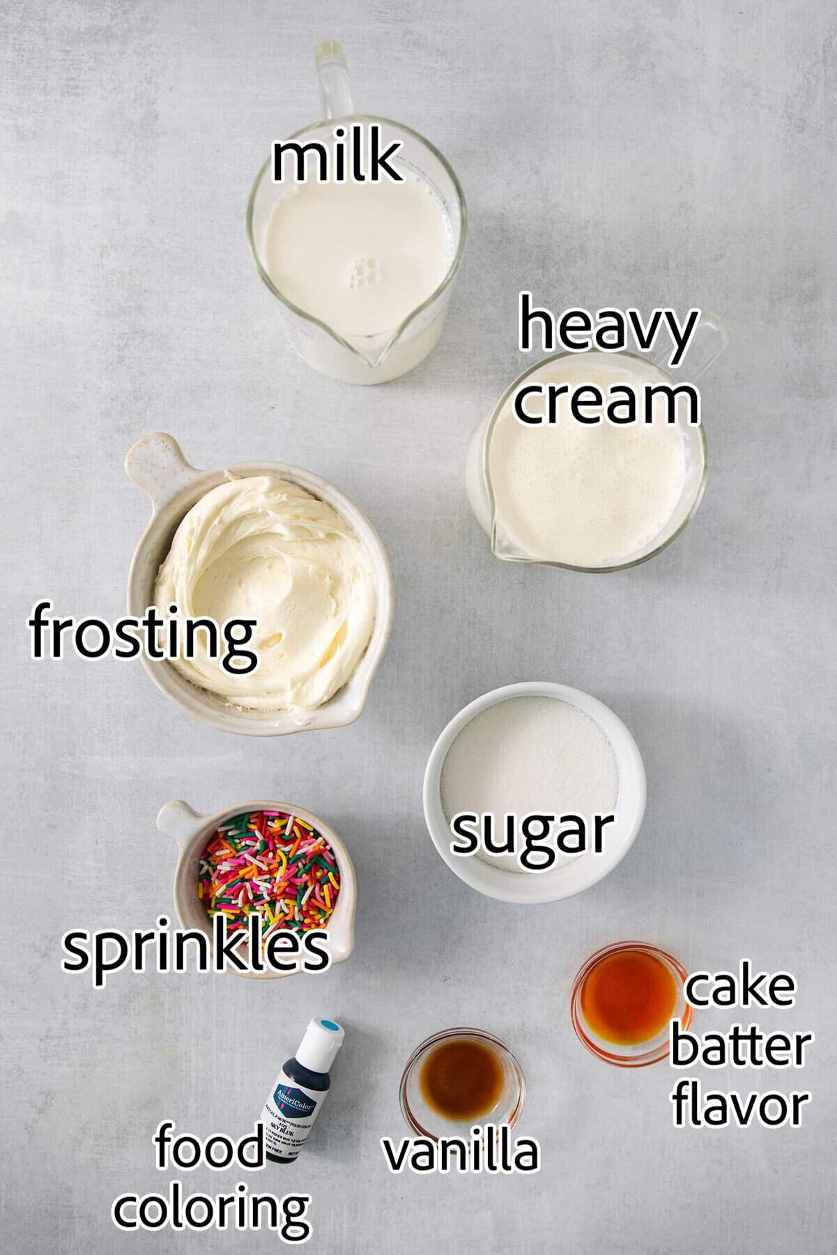 This Birthday Cake Ice Cream is delightfully rich and creamy, with swirls of blue vanilla frosting and sprinkles. No custard required! ingredients needed for birthday cake ice cream