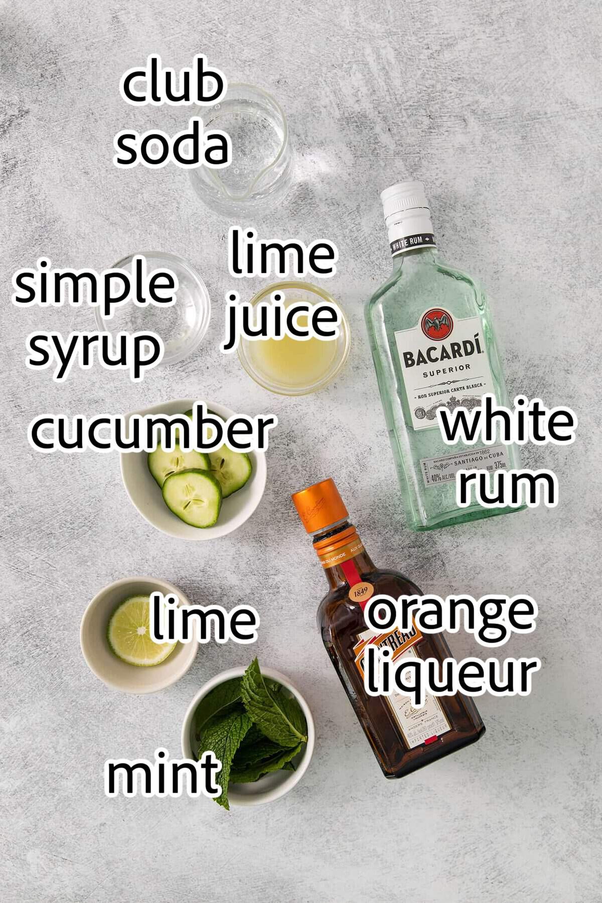 A Cucumber Mojito takes your classic mojito recipe and adds orange liqueur and cucumber slices for a refreshing twist on a minty favorite. ingredients needed for cucumber mojitos