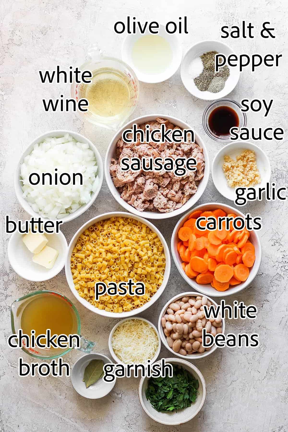 This Italian Sausage Soup recipe is packed with lots of Italian-flavored chicken sausage, creamy white beans, and big slices of carrot. ingredients needed for italian sausage soup