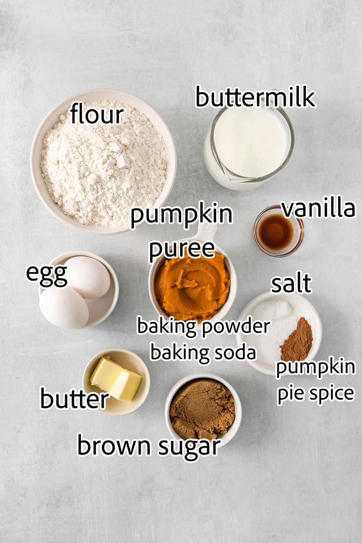 These Pumpkin Pancakes are rich and fluffy, flavored with buttermilk, pumpkin puree, and pumpkin pie spice for the perfect fall breakfast! ingredients needed for pumpkin pancakes
