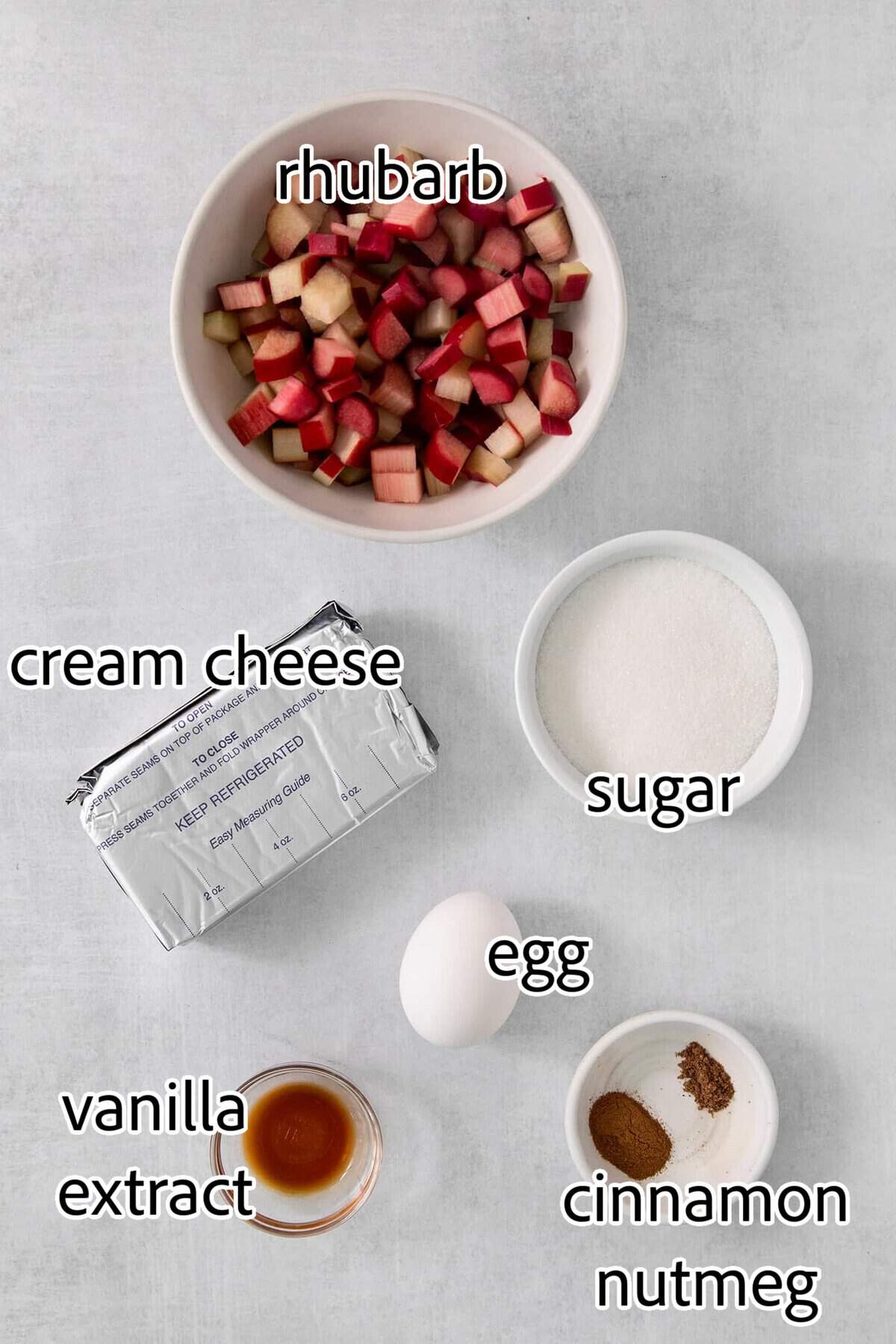 ingredients needed for rhubarb cream cheese bars