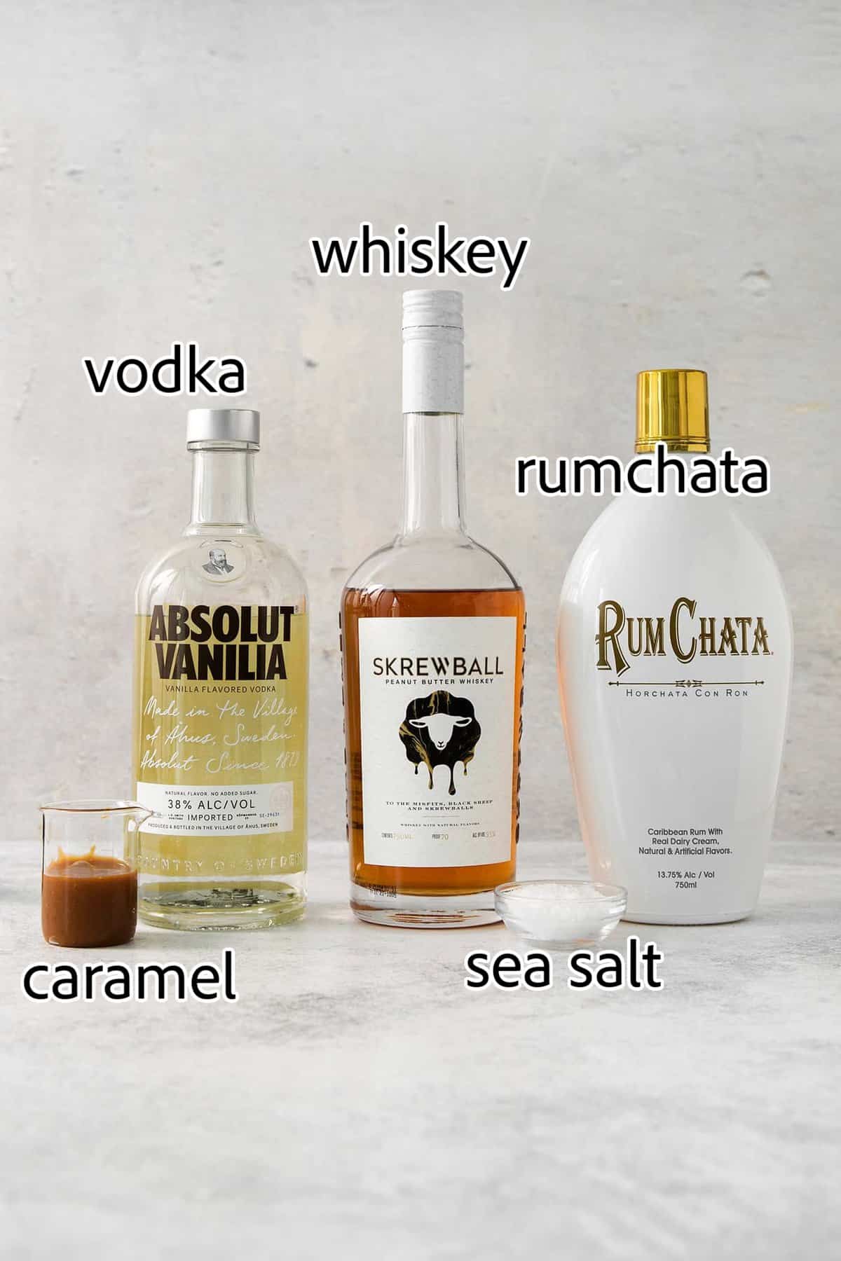 This Salted Nut Roll Shot is a fantastic twist on the salted nut roll candy bar with Rumchata, peanut butter whiskey, and vanilla vodka. ingredients needed for salted nut roll shots