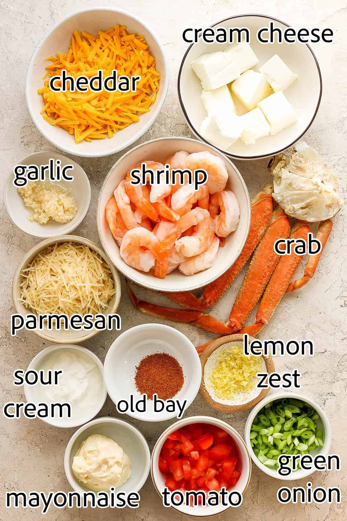ingredients for shrimp and crab dip
