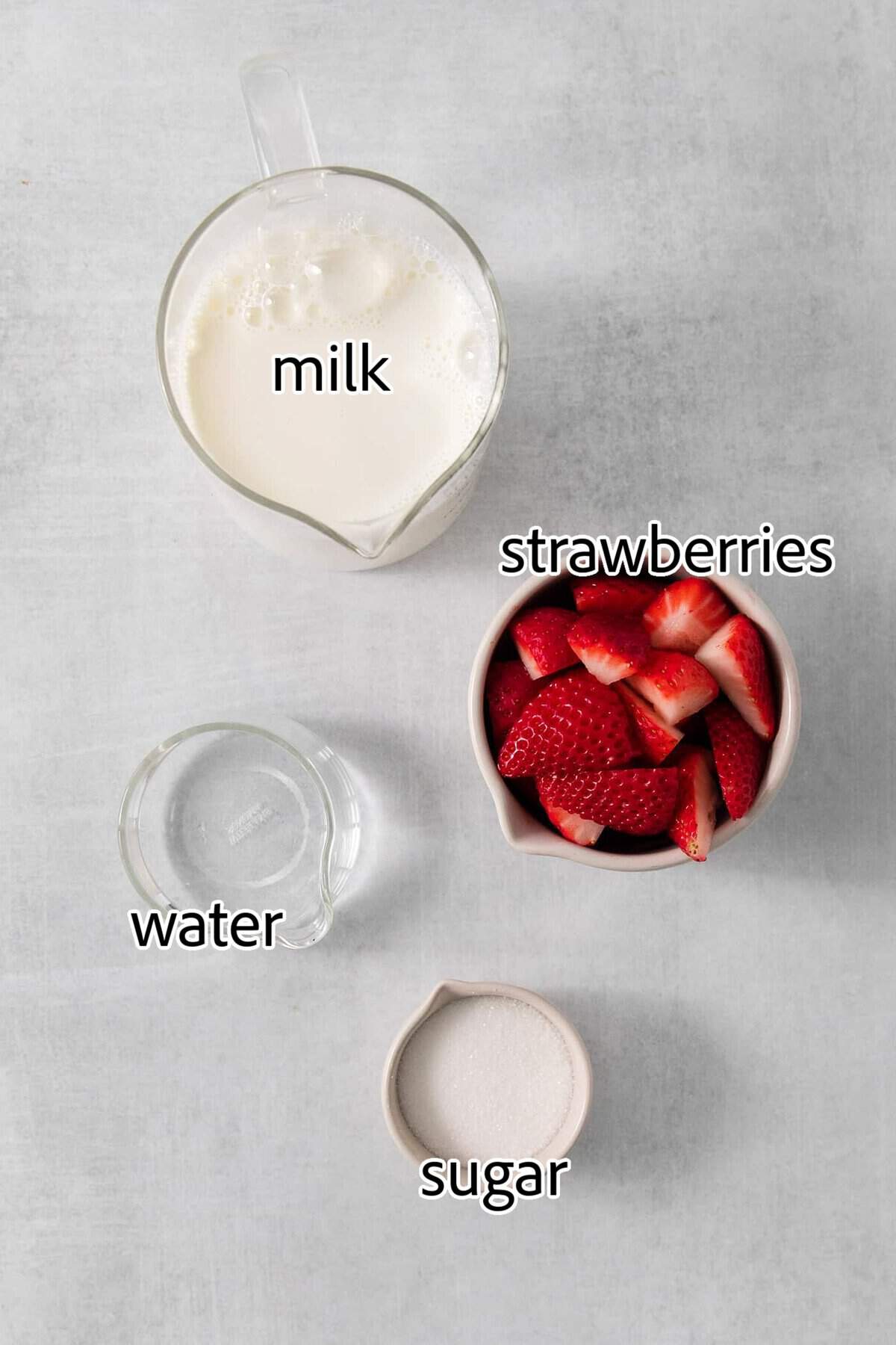 Refreshing and beautiful, Strawberry Milk is beyond simple to make! You'll need just 4 ingredients and a few minutes to whip up glasses of this strawberry-laden drink. ingredients needed for strawberry milk