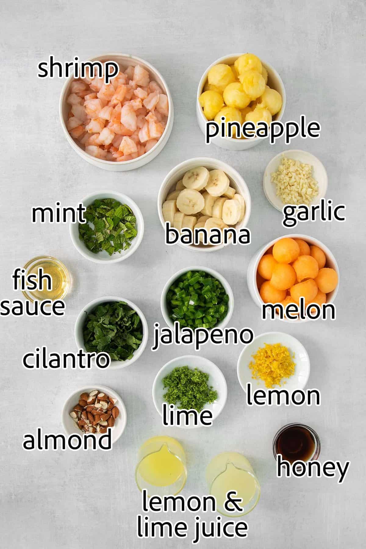 This Tropical Shrimp Salad has fresh, bright color and flavor. It's a unique, refreshing appetizer or salad recipe, great for entertaining! ingredients needed for tropical shrimp salad