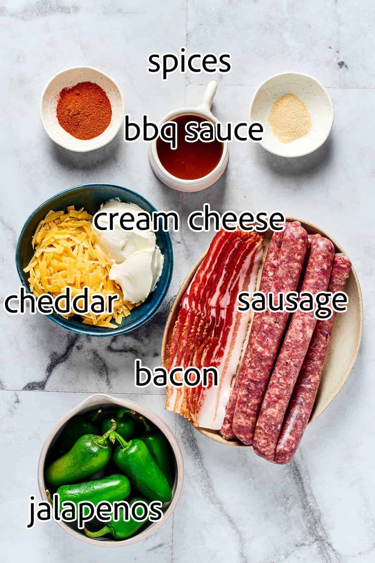 If you love jalapeno poppers, you are going to LOVE these Armadillo Eggs - cheese-stuffed jalapenos wrapped in bacon and sausage. Yum! ingredients needed for armadillo eggs
