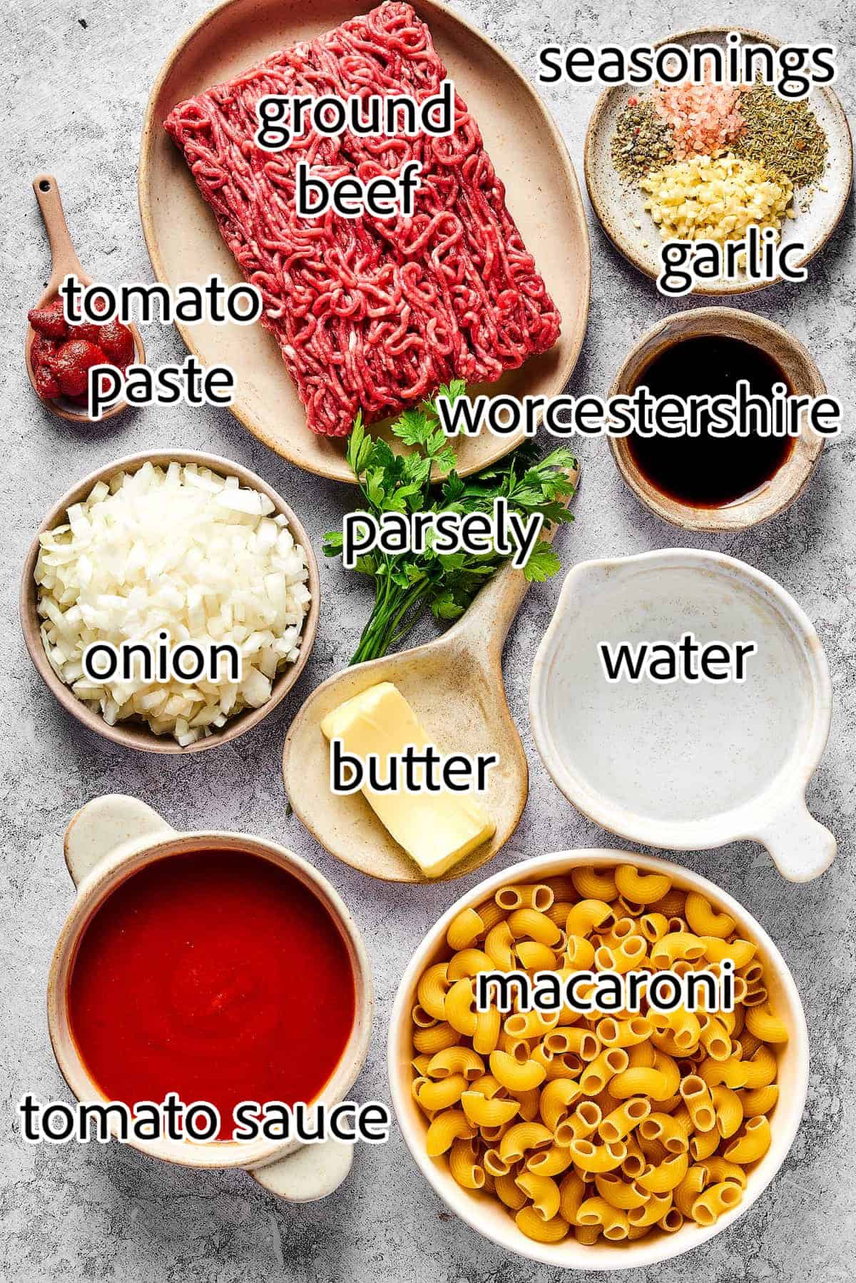 Made with tomato sauce, ground beef, and elbow macaroni, this Easy Beefaroni is the homemade version of the canned classic. Quick & easy! ingredients needed for beefaroni