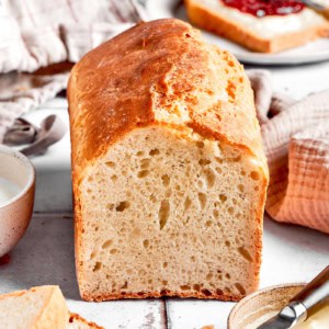 a loaf of English muffin bread, with the end cut off