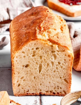 a loaf of English muffin bread, with the end cut off