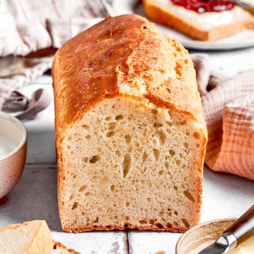 a loaf of English muffin bread, with the end cut off