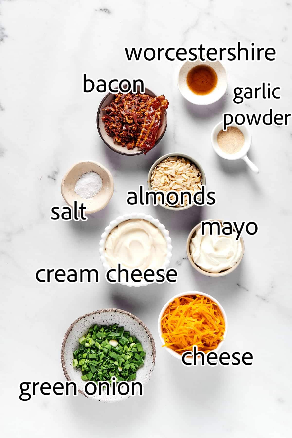 Million Dollar Dip is creamy, cheesy, and super easy to make. With cheese, bacon, and almonds, it's a super addicting party dip. ingredients needed for million dollar dip