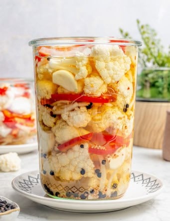 jars of homemade pickled cauliflower