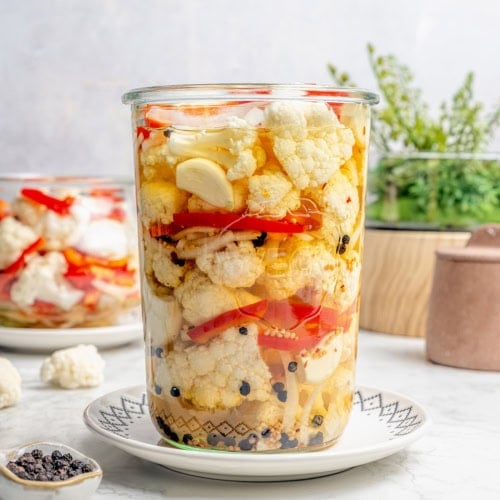 jars of homemade pickled cauliflower