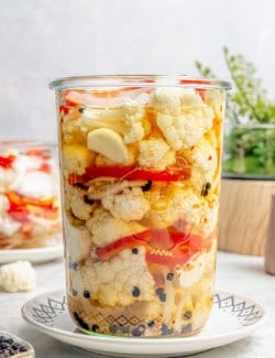 jars of homemade pickled cauliflower