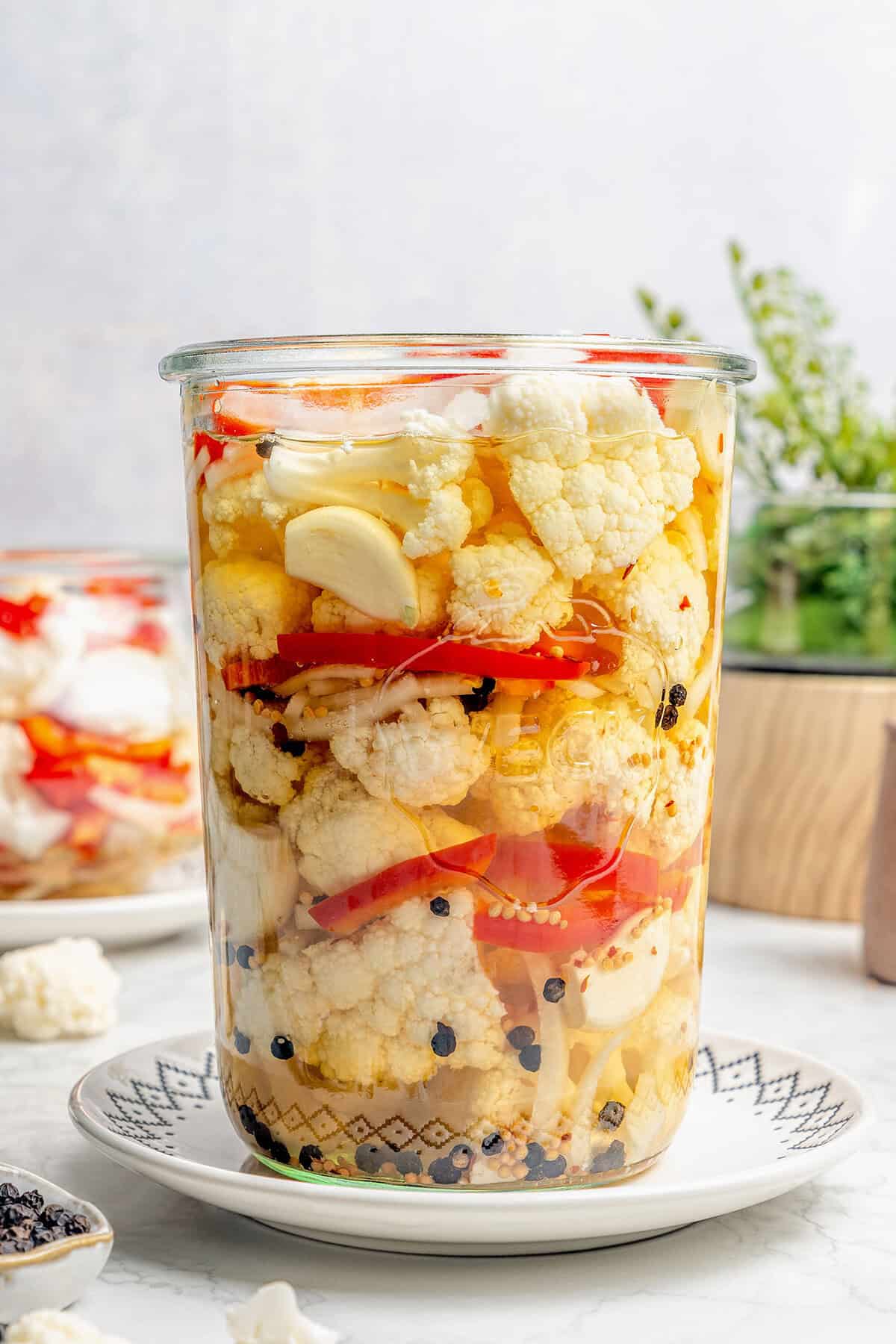 jars of homemade pickled cauliflower