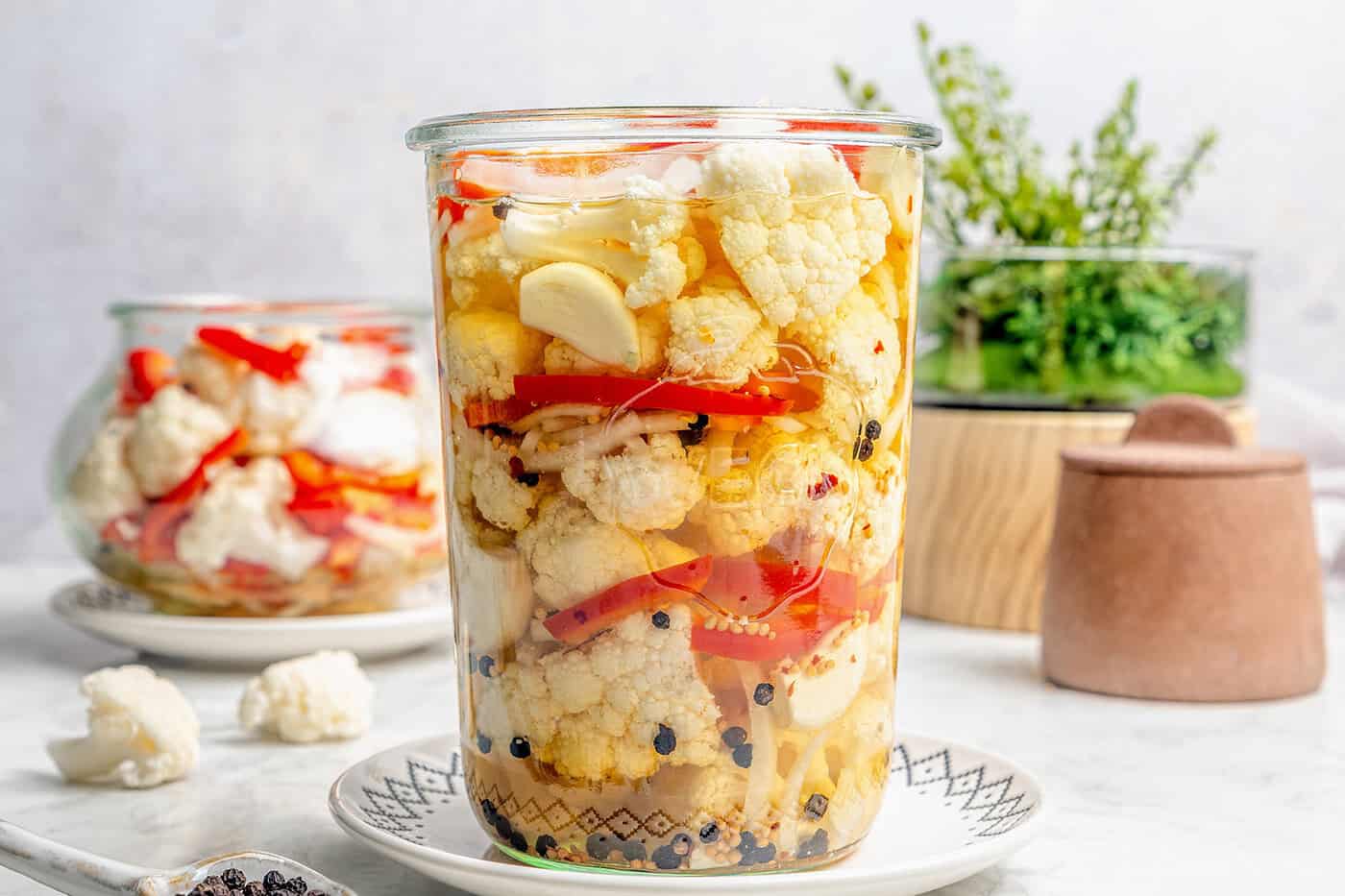 jars of homemade pickled cauliflower