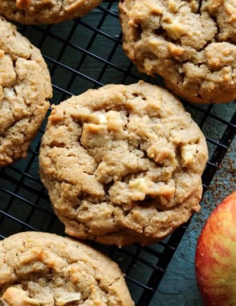 apple peanut butter cookies on a cooling rack