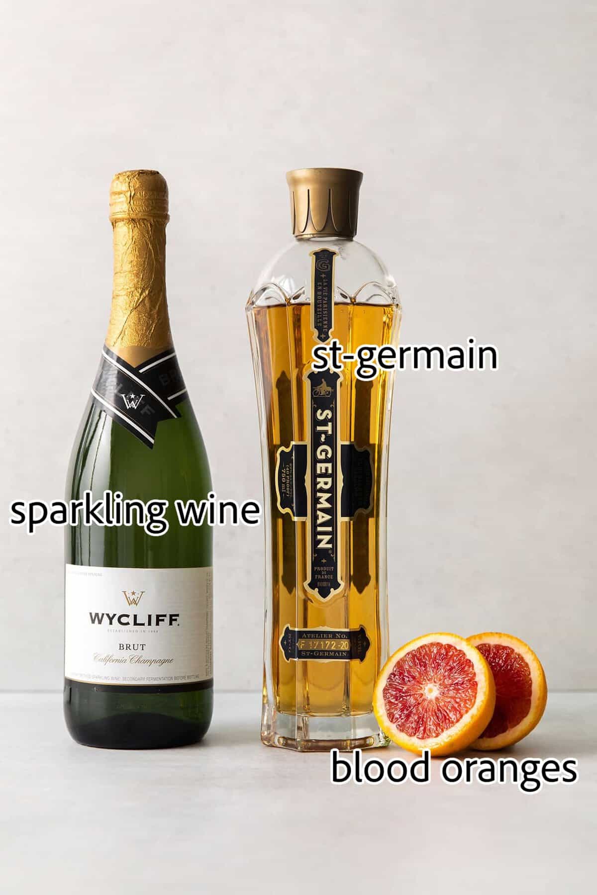 This Blood Orange Mimosa with St. Germain is bursting with fresh, bright flavor. It's super simple to make and the gorgeous color! ingredients needed for blood orange mimosas