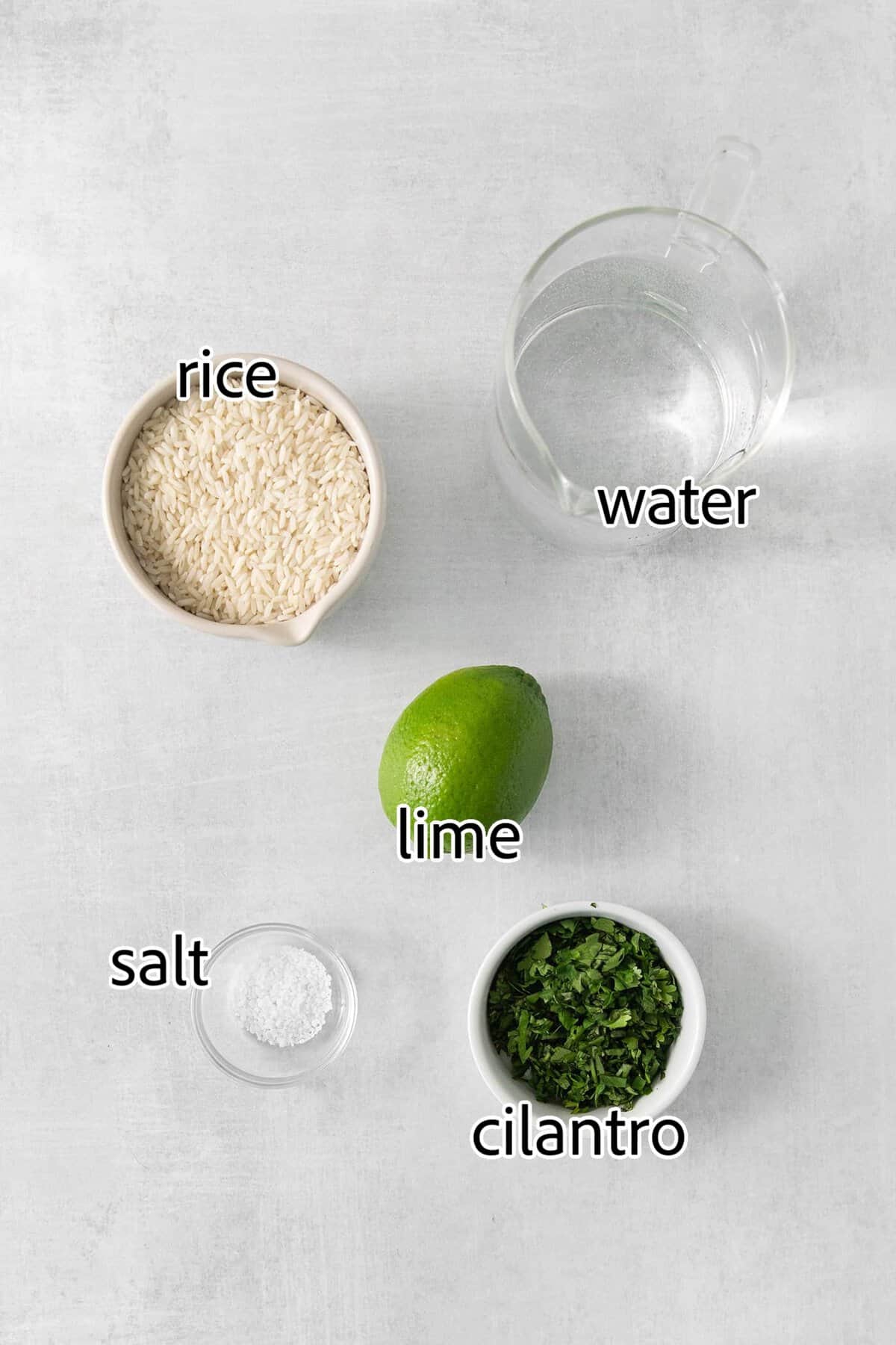 Cilantro Lime Rice is the perfect base or side for so many recipes. The rice is perfectly cooked and seasoned with hints of lime & cilantro. ingredients needed for cilantro lime rice