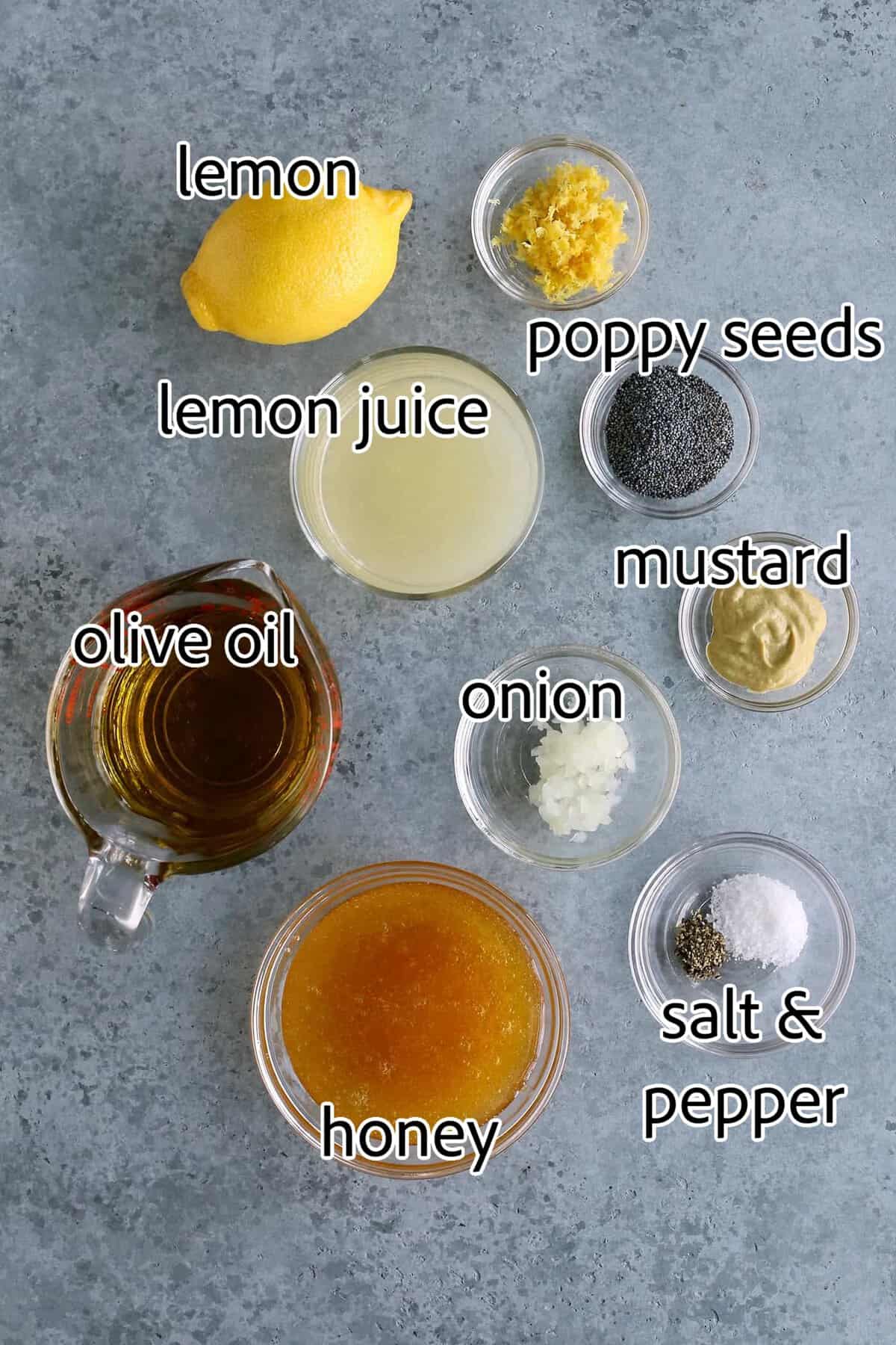 A quick & easy homemade poppy seed dressing with bright lemon flavor and a light, creamy consistency. It's versatile, fresh, and delicious! ingredients needed for lemon poppy seed dressing